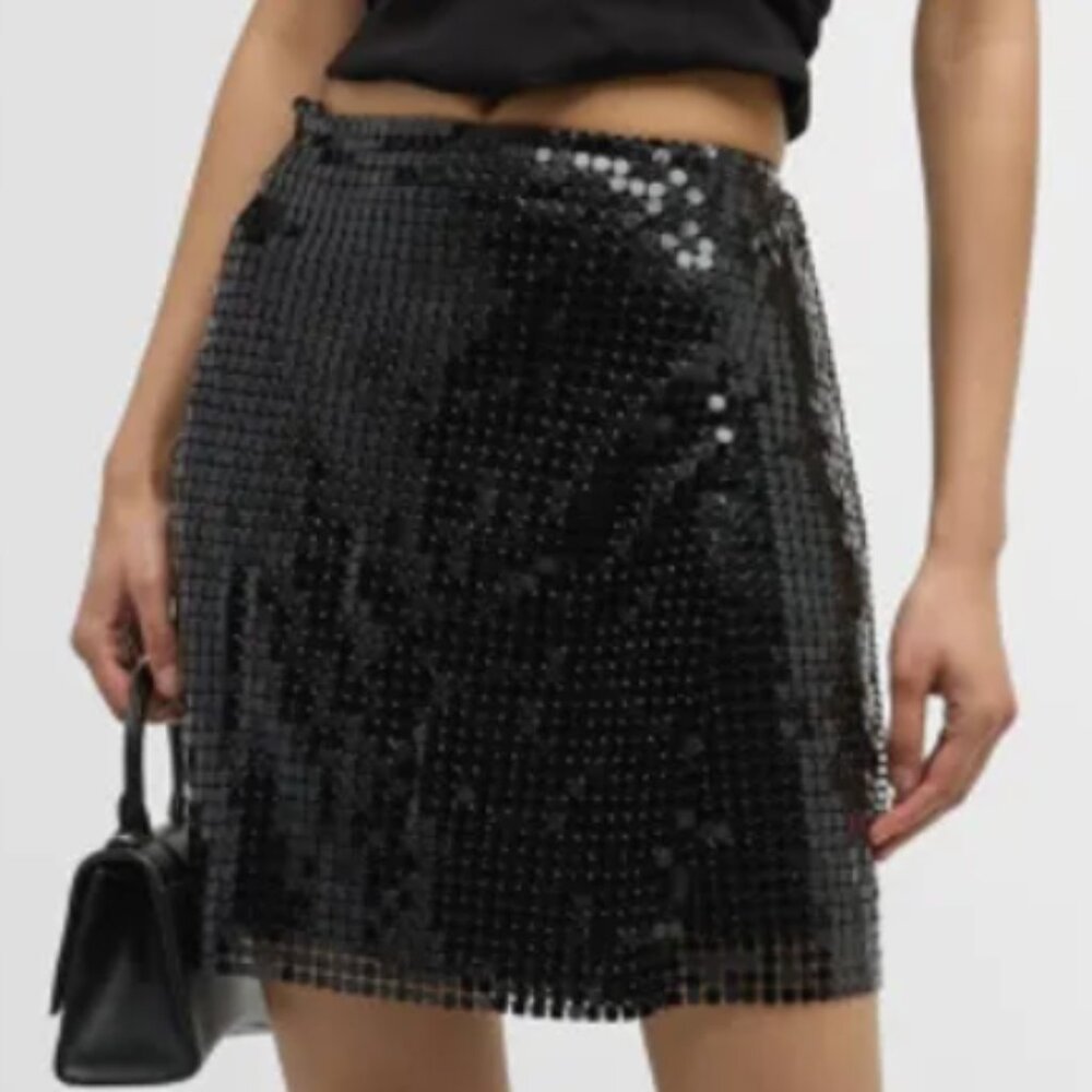 L'Agence Liza Chainmail Wrap Mini Skirt, Black, Size L, Good Condition